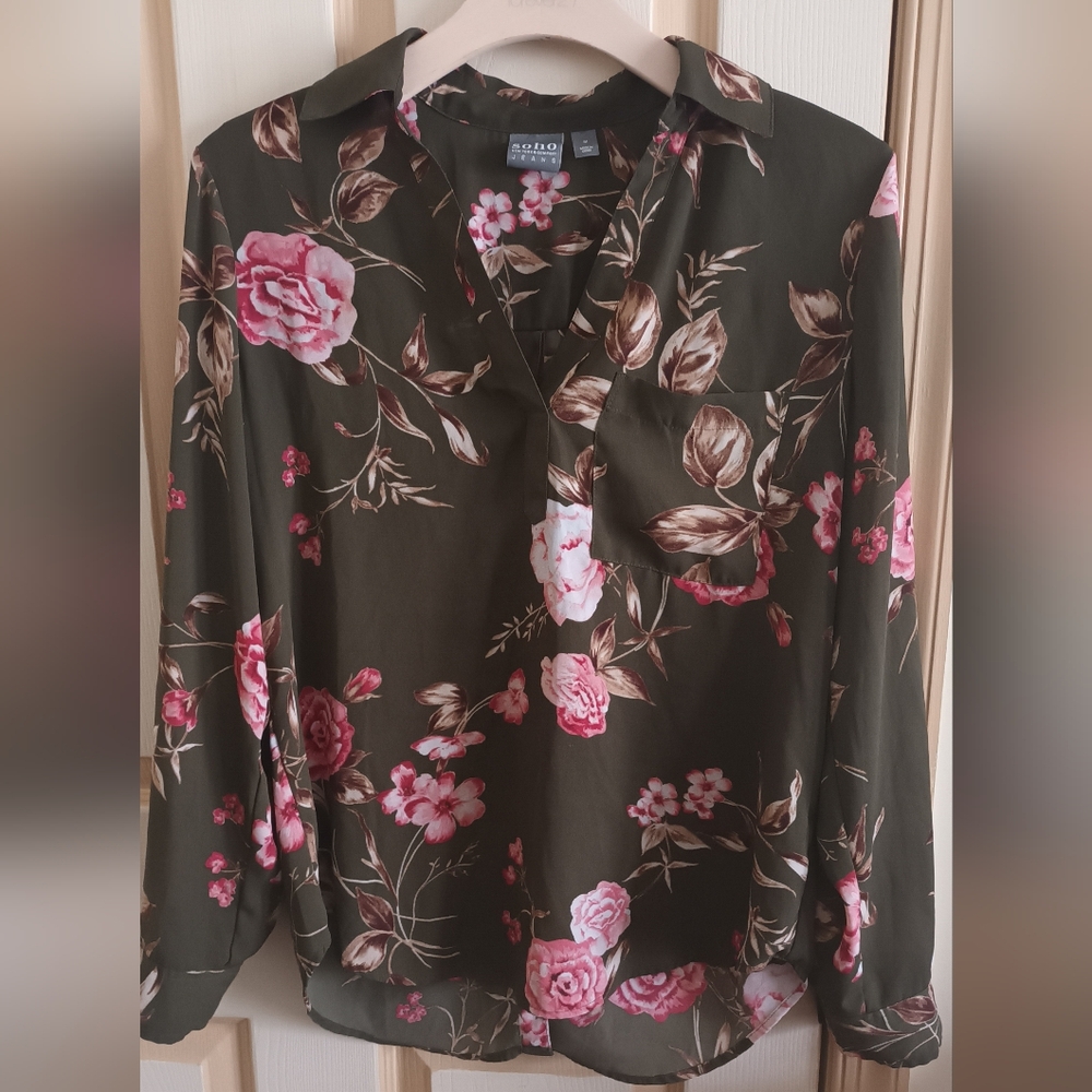 Floral Blouse with Pink and Brown Accents